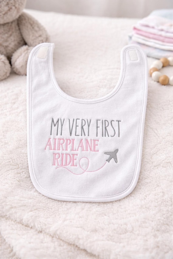 My very first airplane ride baby bib, embroidered baby bib, babies first bib, baby bib, personalized baby bib, unisex baby bib, airplane bib