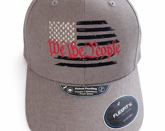 We the people men's hat, grey flexfit nu, embroidered men's hat, boys american hat, american flag hat, we the people, american style men's