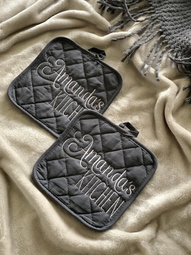 Personalized Embroidered Pot Holders Your Name Potholders Etsy