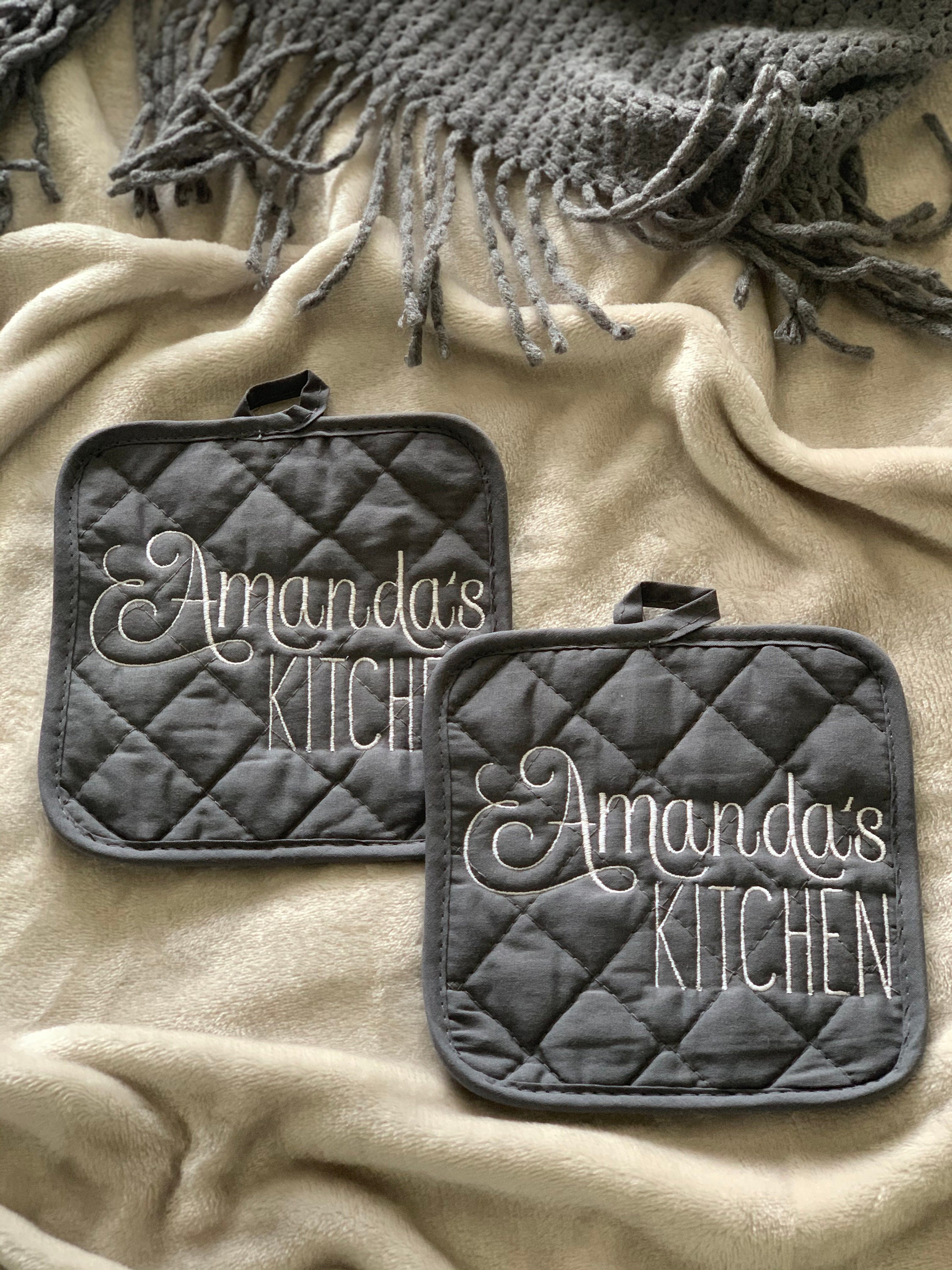 Personalized Embroidered Pot Holders Your Name Potholders Etsy