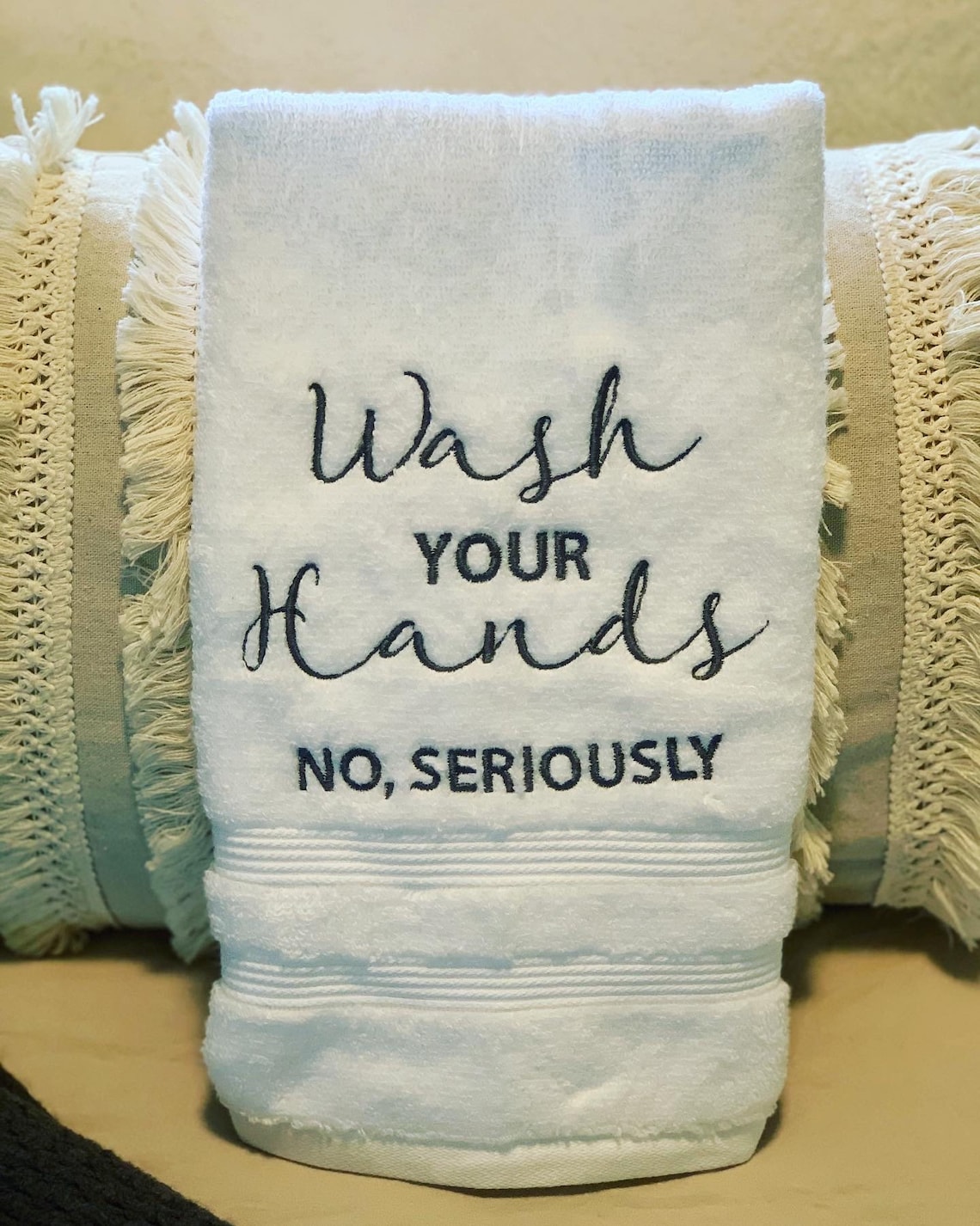 Funny Embroidered Hand Towel Wash Your Hands No Seriously Etsy