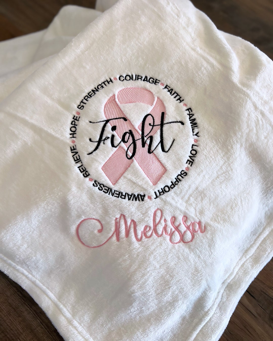 Embroidered Soft Cancer Blanket, Breast Cancer Blanket, Cancer Gift