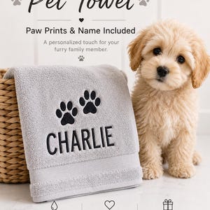 Personalized embroidered pet towel, dog grooming towel, new puppy gift, dog towel, paw print, pet bath towel, grooming towel, pet gifts