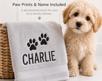 Personalized embroidered pet towel, dog grooming towel, new puppy gift, dog towel, paw print, pet bath towel, grooming towel, pet gifts