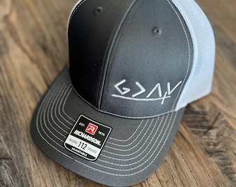 Men's trucker hat, God is greater then the high and low cross hat, Christian clothing, embroidered men's cap, men's jesus hat, religious hat