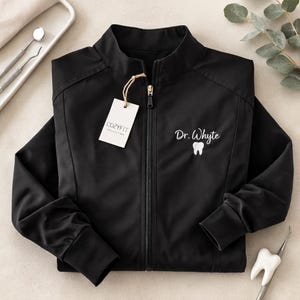 Embroidered Zip Front Scrub Jacket, Medical, Dental, Nursing