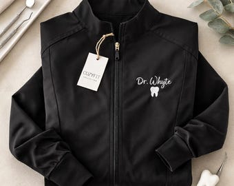 Embroidered Zip Front Scrub Jacket, Medical, Dental, Nursing