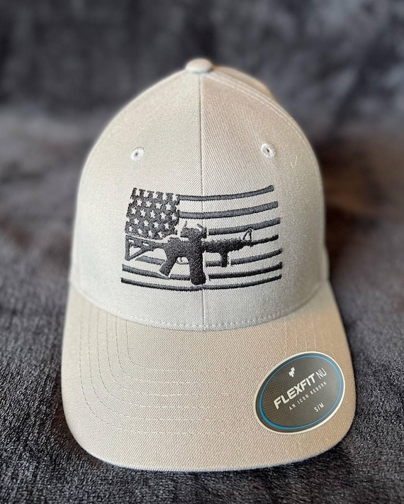 Flex Fit Fit Etsy Gift, Fathers Hat, Gift, Ar-15, Day Embroidered, Nu, Grey Hat Ar-15, Mens Machine Mens Flex Birthday - Hats, Flag American Mens