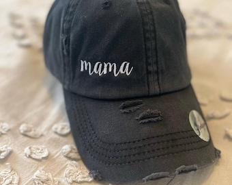 Mama hat, distressed ponytail hat, hats for moms, mom gifts, mom life, personalized mom hat, gifts for mom, embroidered mom hat, new mom