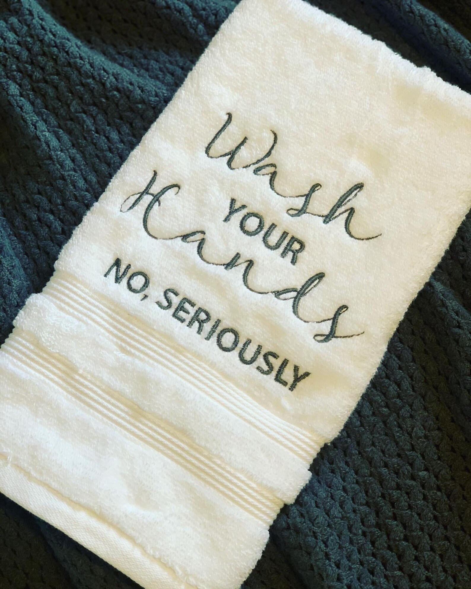 Funny Embroidered Hand Towel Wash Your Hands No Seriously Etsy