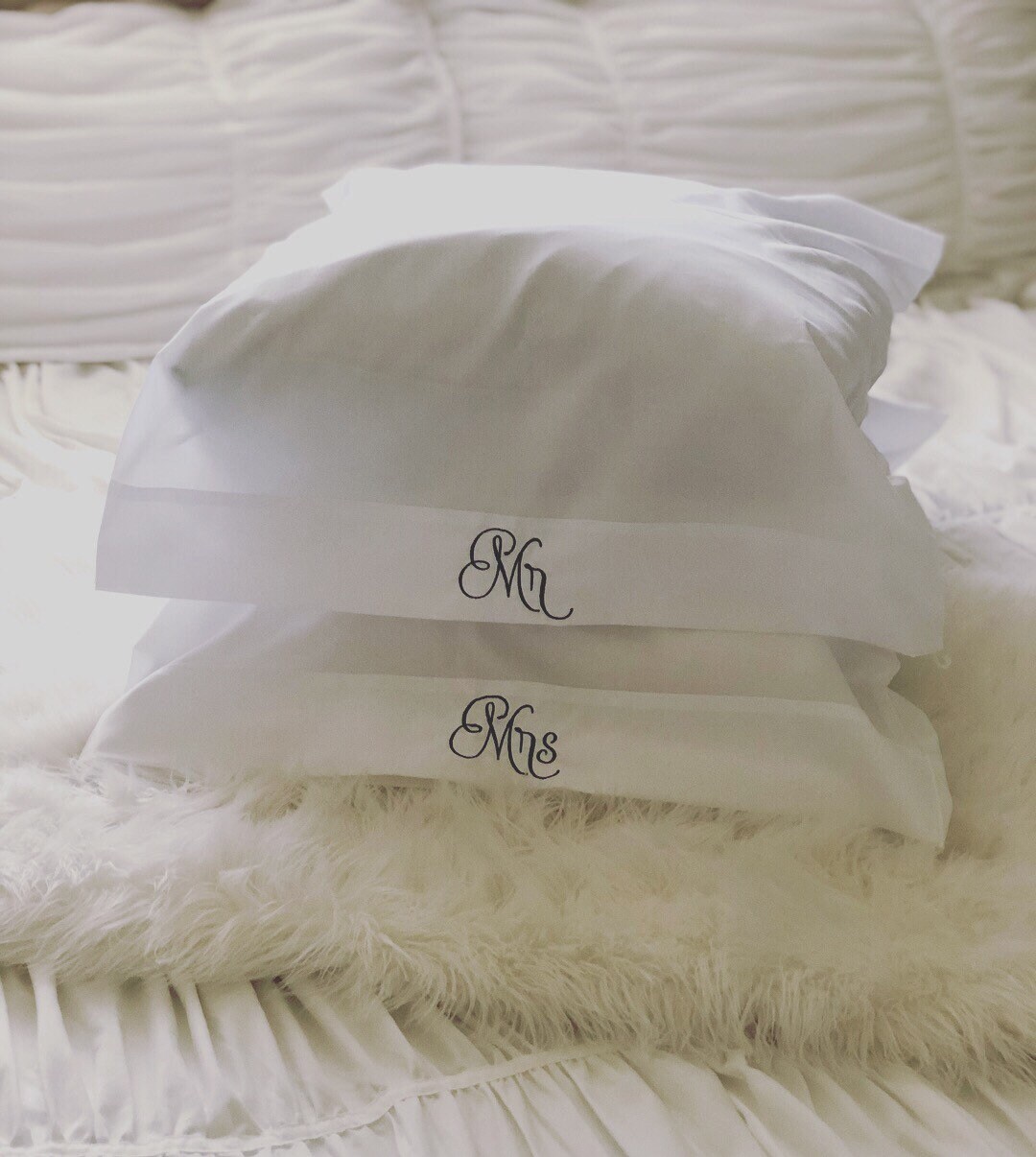 Embroidered Mr & Mrs Pillowcases, Wedding Gift, Set of 2 Personalized