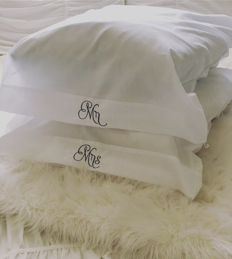 Embroidered Mr & Mrs Pillowcases Wedding Gift Set of 2 Etsy
