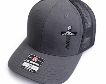 Men's trucker hat, God is greater then the high and low cross hat, Christian clothing, embroidered men's cap, men's jesus hat, religious hat