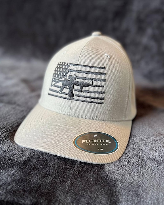 Flex Fit Nu, Mens Hats, Machine Embroidered, American Flag Ar-15, Ar-15,  Fathers Day Gift, Mens Birthday Gift, Grey Flex Fit Hat, Mens Hat 