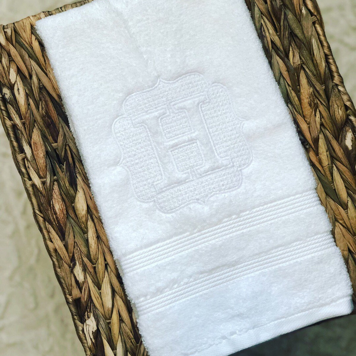Personalized Bathroom Towel, White with letter D - Etsy