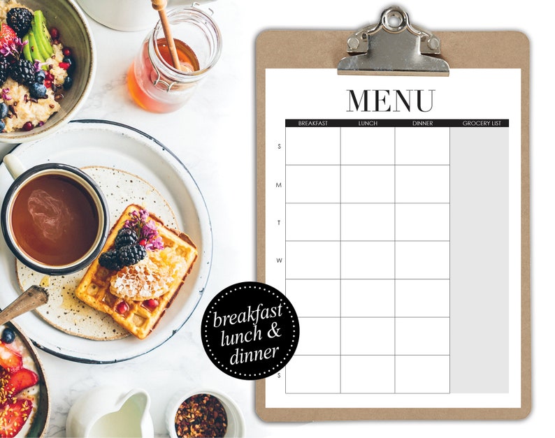 Menu Planner Guide Editable Menus / Meal Planner / Breakfast Lunch Dinner - Etsy
