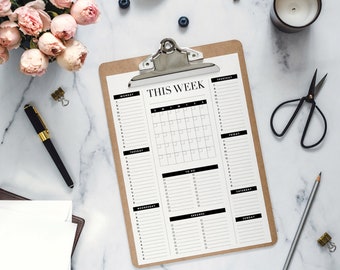 Weekly Planner Printable | Month at a Glance | To Do + Errands List | Time Blocking Scheduling | US Letter |  Undated Organizer