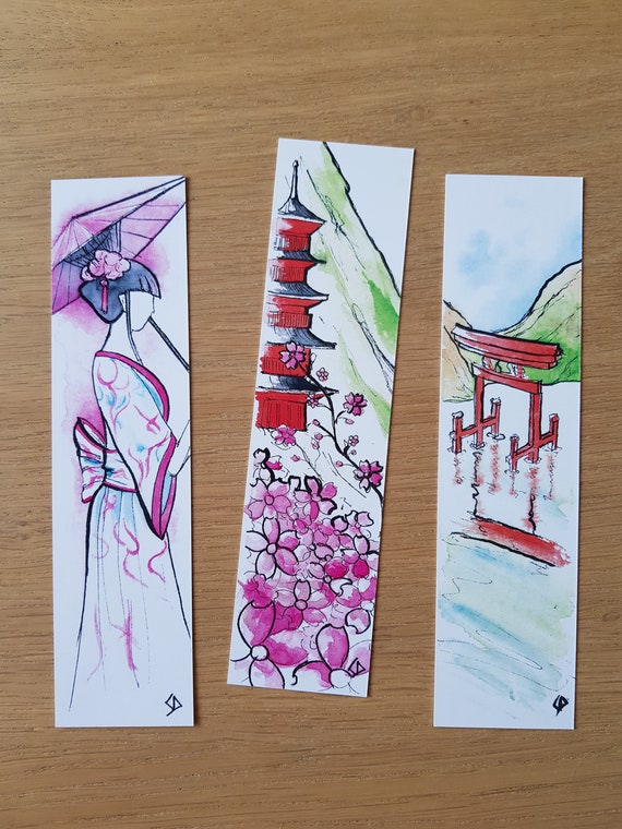ORIGINAL bookmarks AUTHENTIC watercolors Japan geisha Etsy