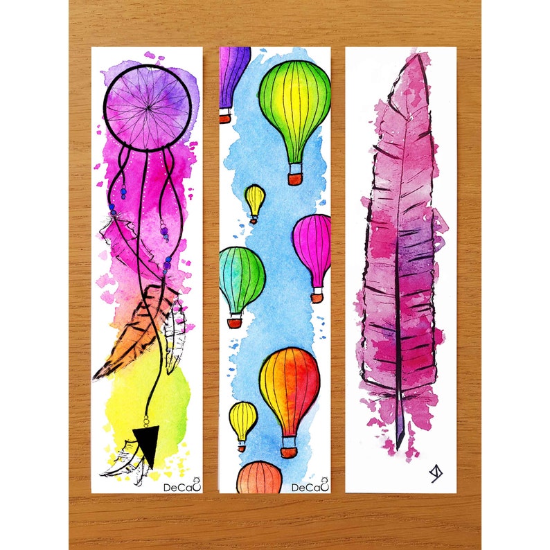 watercolor bookmarks handmade cat illustrations authentic etsy