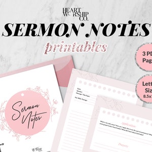 Sermon Notes, Printable, Christian Planner,  Christian Journal, Scripture Study Journal, Scripture, Printable Insert, Bible Journal,