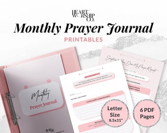 Monthly Prayer Journal, Printable, Christian Planner,  Christian Journal, Prayer Journal, Scripture, Printable Insert, Bible Journal,