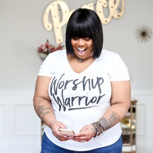 Worship Warrior T-Shirt, Christian Apparel, Worship, Musician, Scripture shirt, Faith Apparel,  V Neck T-Shirt, Religious shirt, Christian