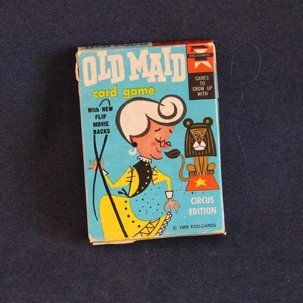 Vintage 1959 Old Maid Card Game Circus Edition with Flip Book Pictures