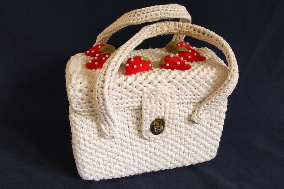 Awesome Mid-Century Basket Purse with Velvet Straw