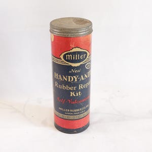 Vintage Miller Handy-Andy Rubber Repair Kit in Can.  Fun Vintage Item
