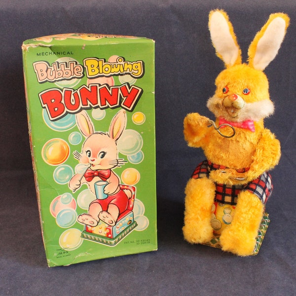 Vintage Mechanical Bubble Blowing Bunny With Original Box