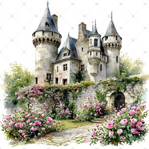 French Castle Overgrown with Flowers PNG Clipart Bundle- Digital Download image 3