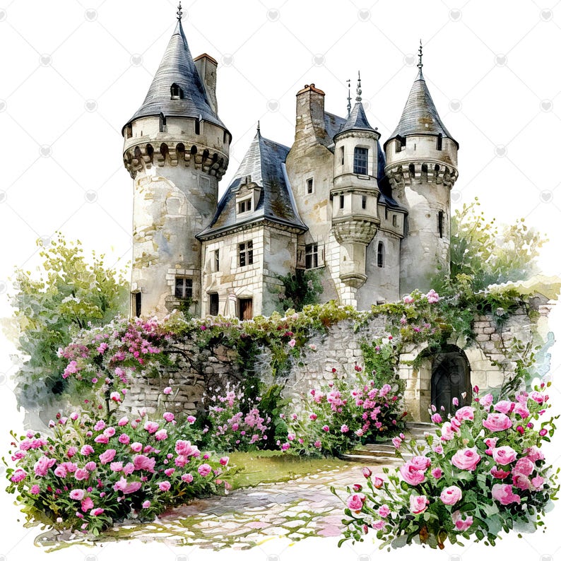 French Castle Overgrown with Flowers PNG Clipart Bundle- Digital Download image 3