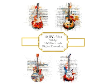 Guitar Musical Notes Page JPG Clipart Bundle- Digital Download