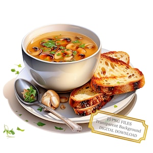 Mushroom Soup and Garlic Bread PNG Clipart Bundle- Digital Download
