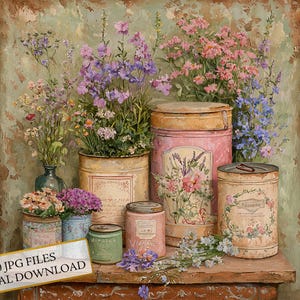 Shabby Chic Retro Lattine e Fiori Clipart Bundle- 10 JPG ad acquerello di alta qualità- Artigianato, Journaling, Forniture per album, Download digitale