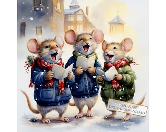 Little Mice Singing Christmas Carols JPG Clipart Bundle- Digital Download