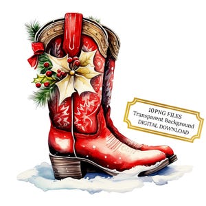 Christmas Cowboy Boots PNG Clipart Bundle- Digital Download