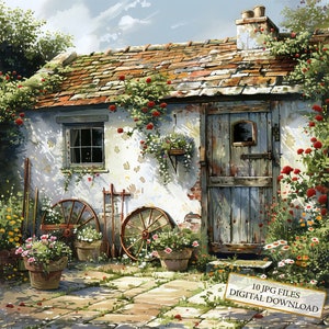 Old Cottage Shed in the Backyard JPG Clipart Bundle- Digital Download