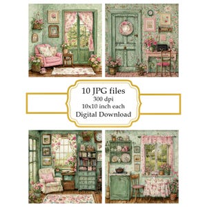 Victorian Dollhouse Interior JPG Clipart Bundle- Digital Download