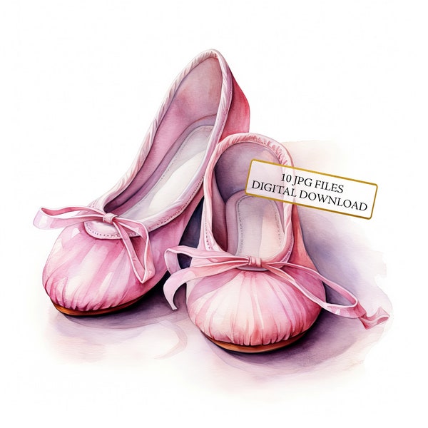Pink Ballet Pointe Shoes Clipart Bundle- 10 High Quality Watercolor JPGs- Balerina Art, Journaling, Scrapbook Supply, Digital Download