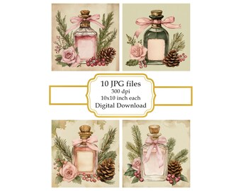 Victorian Lady's Perfume Bottle JPG Clipart Bundle- Digital Download