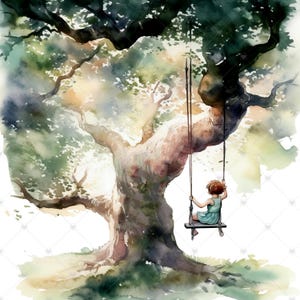 Little Girl on a Tree Swing PNG Clipart Bundle- Digital Download image 11