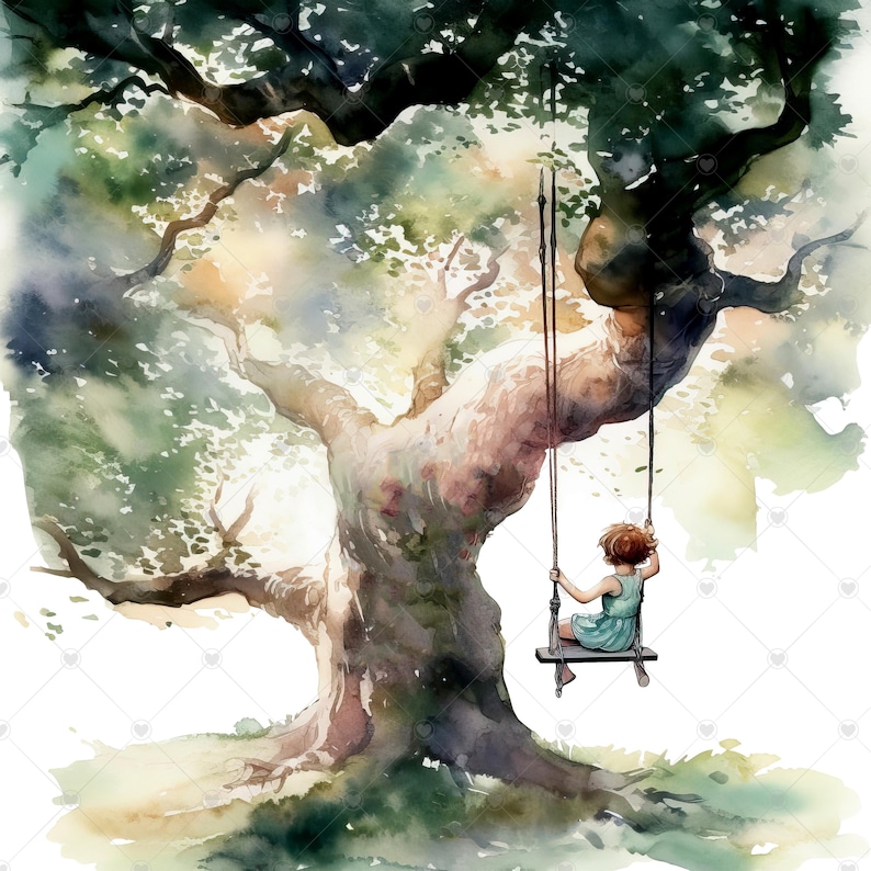 Little Girl on a Tree Swing PNG Clipart Bundle- Digital Download image 11