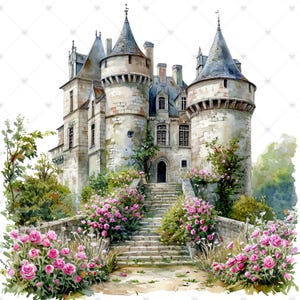 French Castle Overgrown with Flowers PNG Clipart Bundle- Digital Download image 2