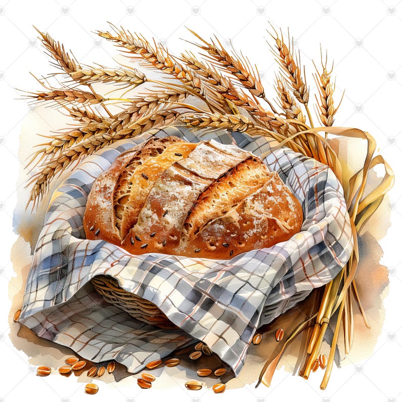 Rustikt bröd i korg PNG Clipart-paket - Digital nedladdning bild 8
