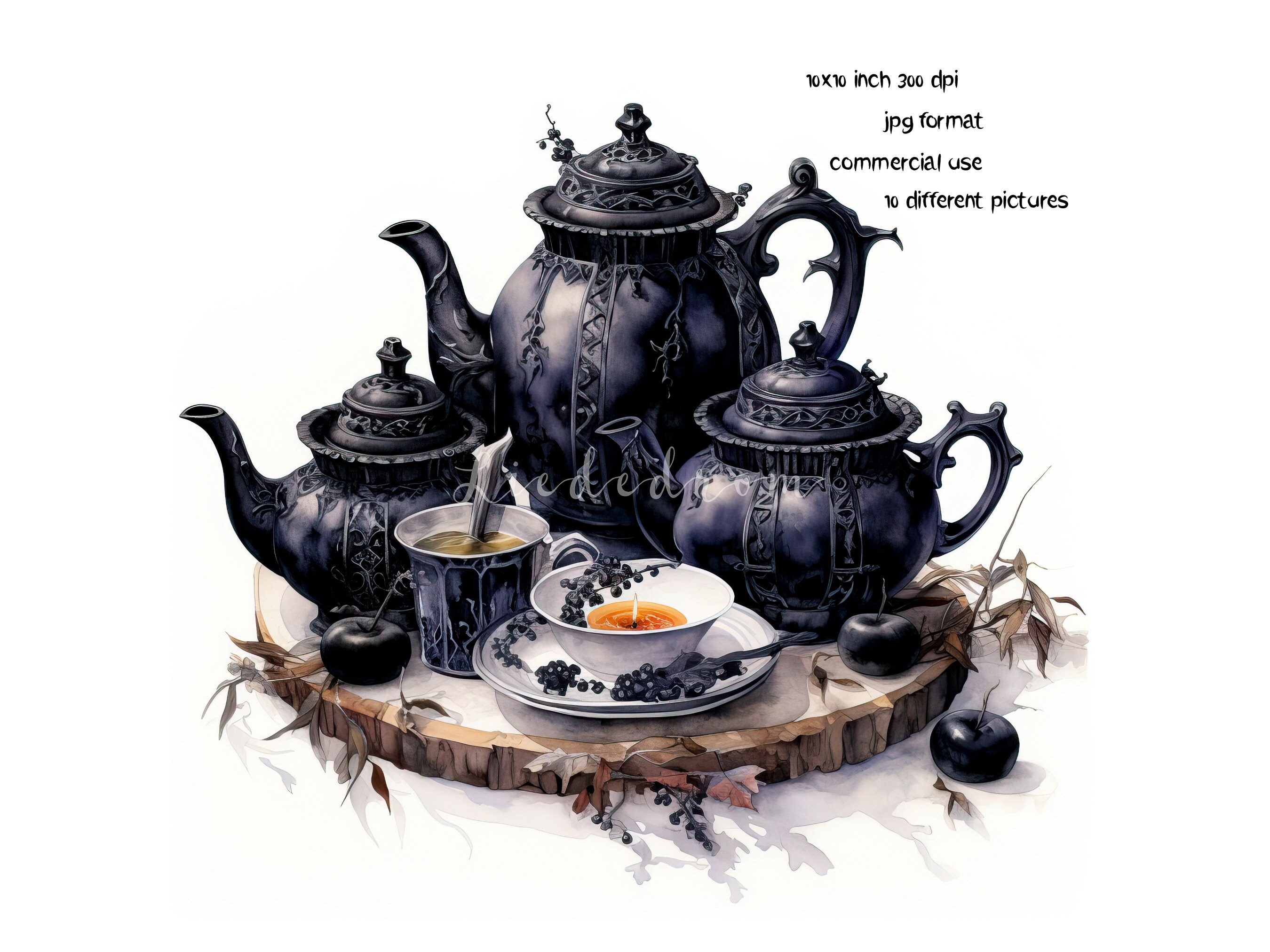 Dark Witch's Magic Tea Set Clipart Bundle 10 High Quality Etsy
