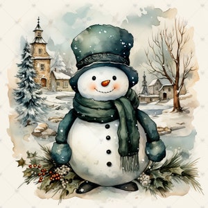 Vintage Snowman in Winter Scenery Clipart Bundle 10 High Quality ...