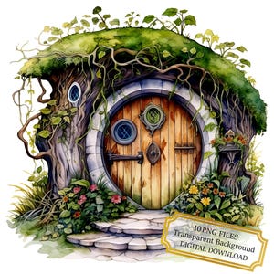 Gnome Home Door Clipart Bundle- 10 High Quality Watercolor PNGs- Fairy Tale, Craft, Junk Journaling, Scrapbooking, Digital Download