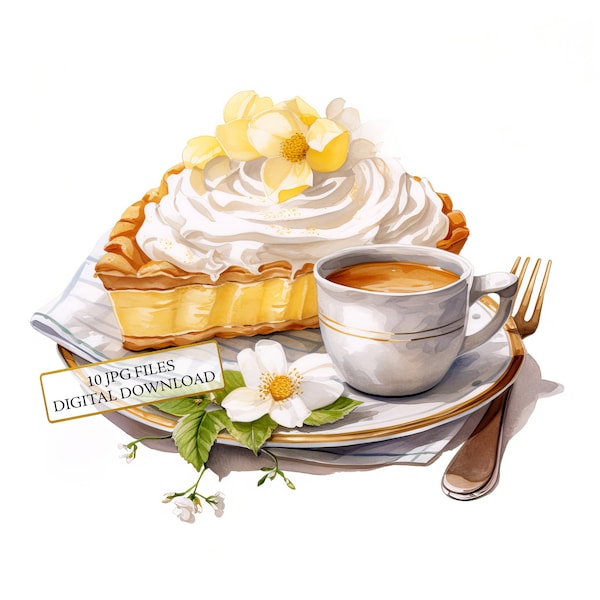 Grandma's Banana Cream Pie Clipart Bundle-10 High Quality Watercolor JPGs- Cottage Kitchen Art, Junk Journaling, Scrapbook, Digital Download