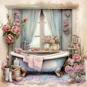 Shabby Chic Bathroom Clipart Bundle- 10 High Quality Watercolor Jpgs ...